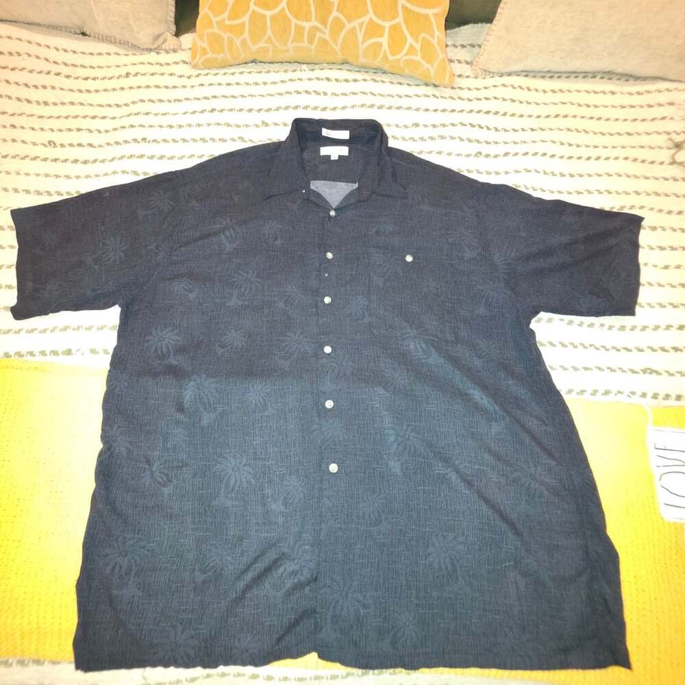 Vintage Pierre Cardin Black Palm Tree Hawaiian Rayon Camp Shirt XXL
